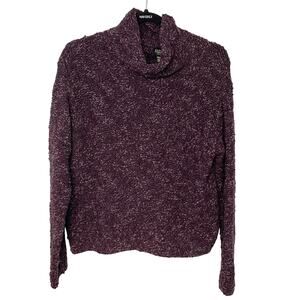 Eileen Fisher Merino Wool Turtleneck Sweater Purple Textured Petite Small Boucle